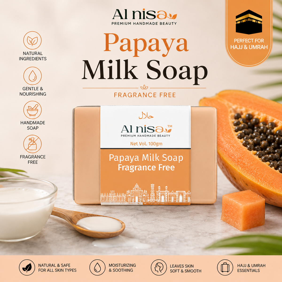 Al Nisa Unscented Papaya Milk Hand Made Soap