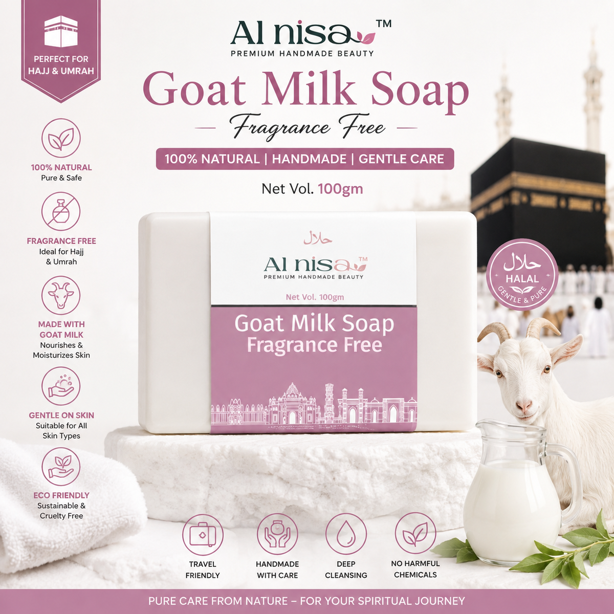 Al Nisa Unscented Goat Milk Hand Made Soap For Smooth Skin