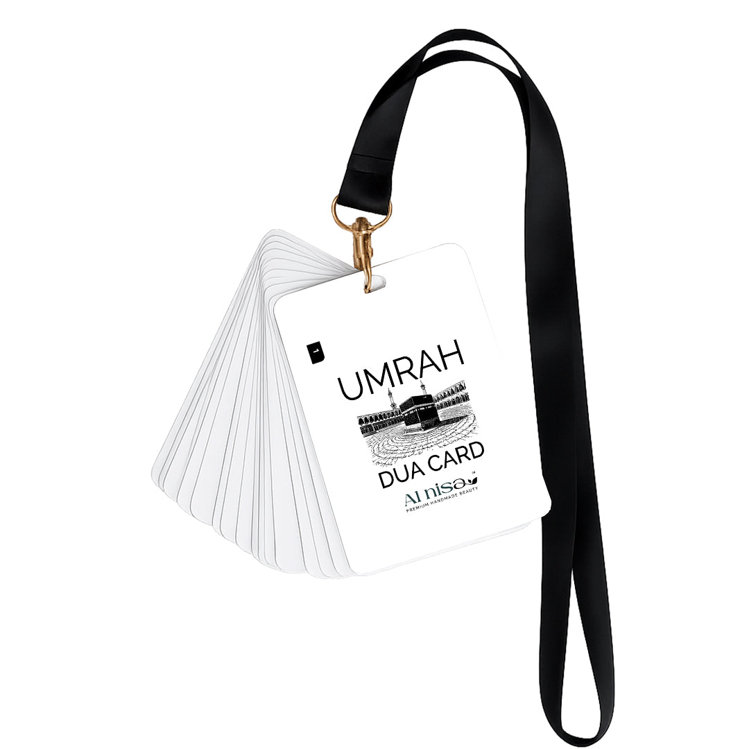 Al Nisa Umrah Dua Cards with Lanyard, Arabic with English Translation